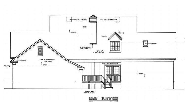 Rear View Schematic Rendering image of Banner Hall-3000 House Plan
